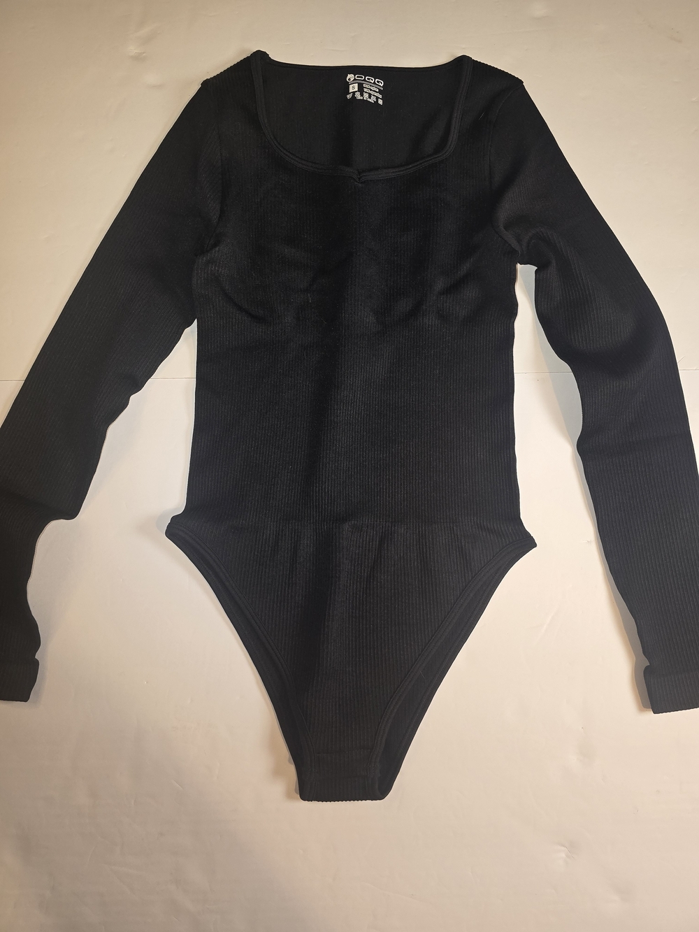 Ribbed Long Sleeve Scoop Neck Bodysuit - Black